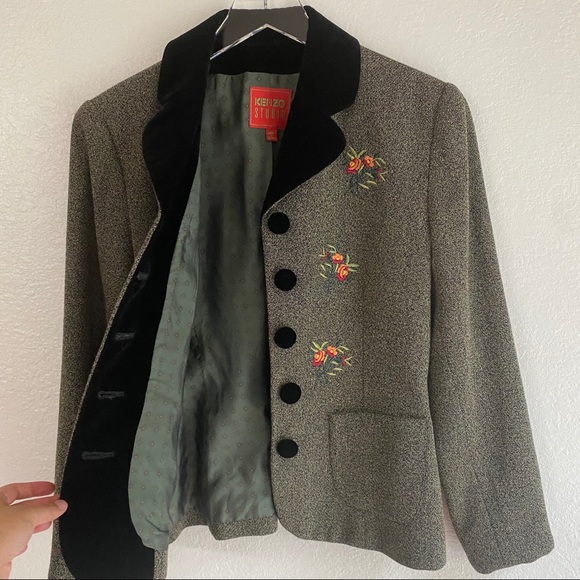 VINTAGE KENZO embroidered floral velvet blazer S 4 - Picture 5 of 15